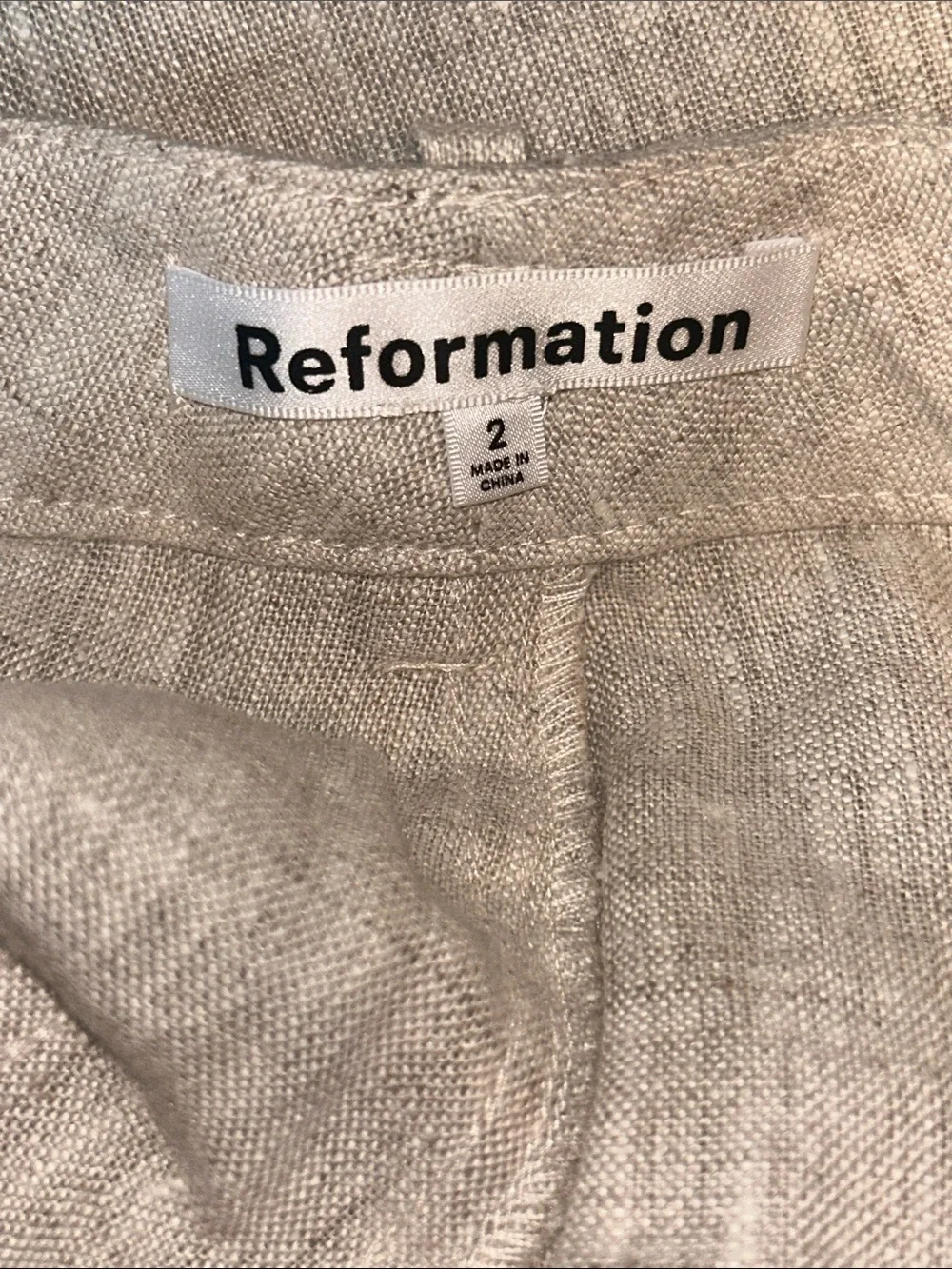 Reformation Natural Beige Wide-Leg Linen-Blend Trousers